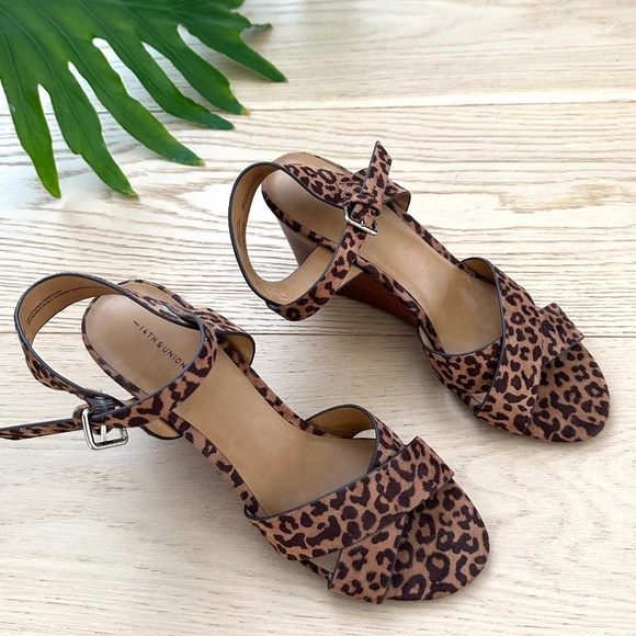 14th & Union Leopard Print Wedge Sandals- Size 8.5 - Picture 1 of 12